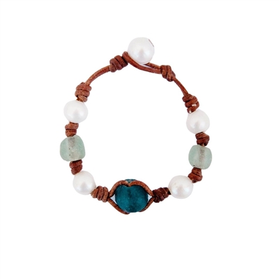 Grayton Freshwater Pearl and Sea Glass Bracelet by designer Wendy Mignot